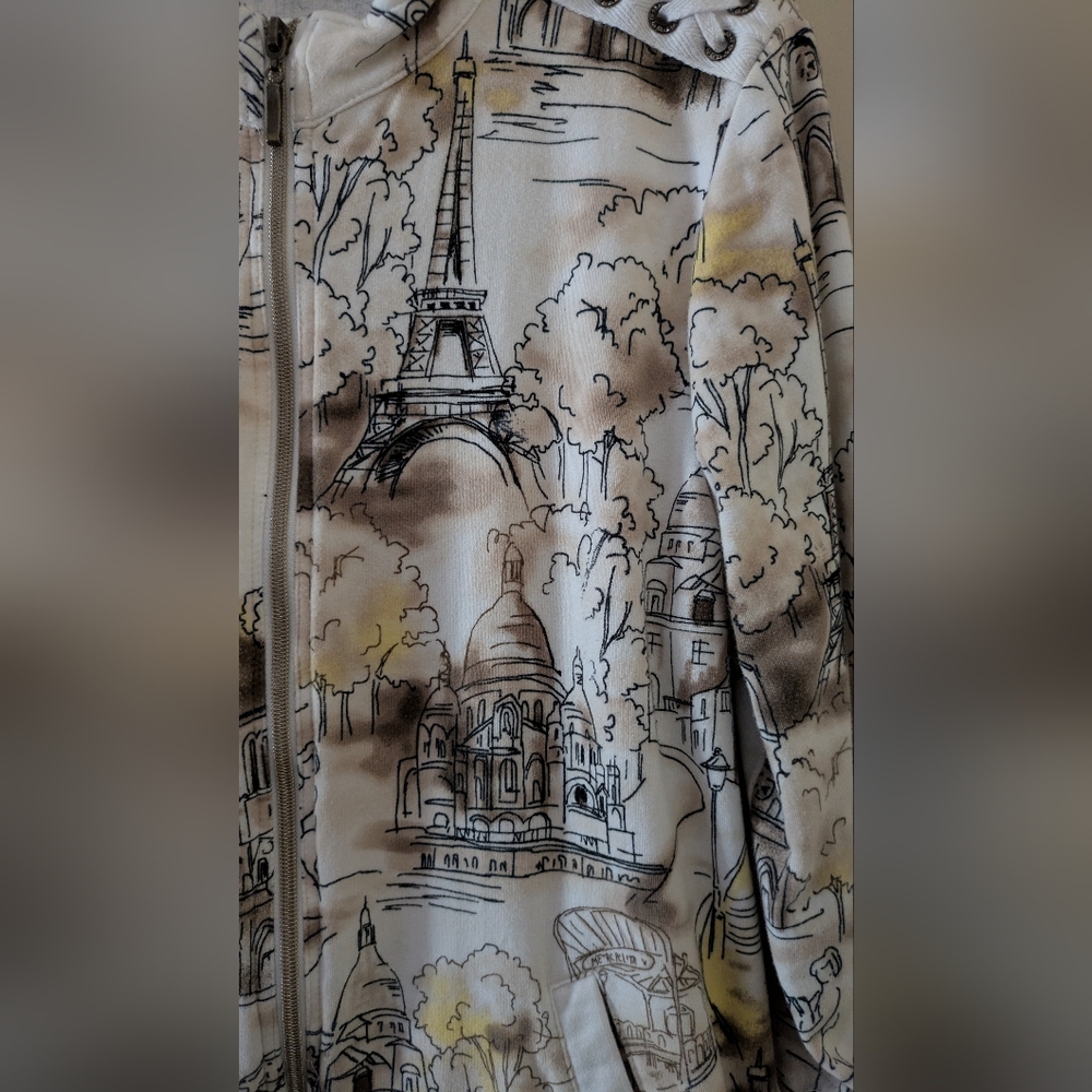 Onque Casual Parisian Print Women's Jacket ~ Sz XL - Picture 4 of 5